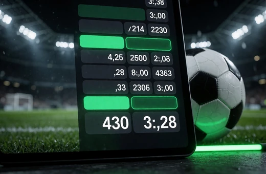 Wett-Interface auf einem Tablet vor Flutlichtstadion - Sportwetten bei Zoccer Casino